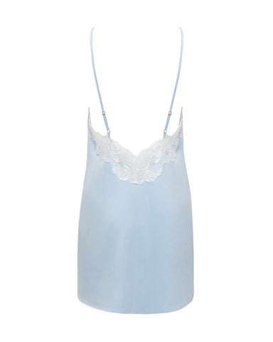 Isabella Luxus-Satin kurzes Negligé Eiswasserblau/Weiß